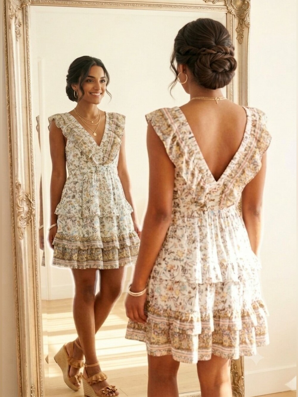 Homecoming Rush Dress Coquette Cotton Floral Cottagecore Whimsical Ruffle New